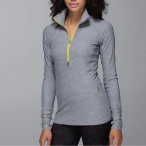 Lululemon Race Your Pace 1/2 Zip Heathered Grey W Yellow 1/2 Zipper Women’s Sz 4